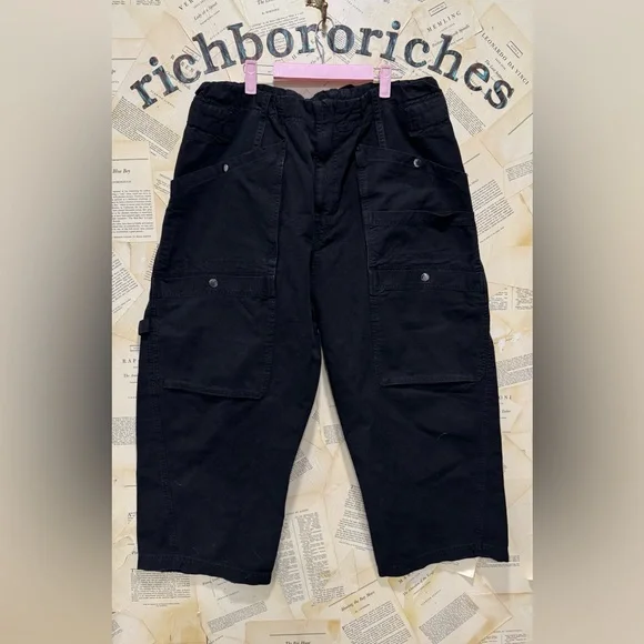 Free People The Only One Carpenter Pants Barrel Slouchy Cinch Back Band Black